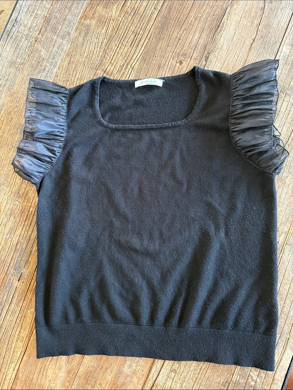 Sioni Black Puff Sleeve Square Neck Knit Tank